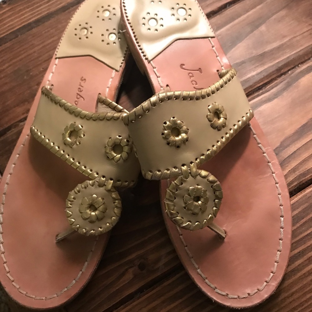 Nude and gold Jack Rogers Sandals.